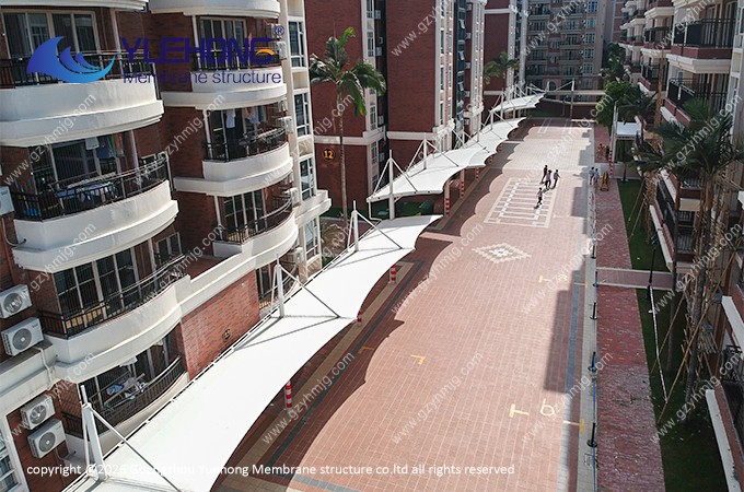 Membrane Structure Sunshade & Rain Shelter Canopy for a Walkway/Corridor at a Certain School in Zhongshan